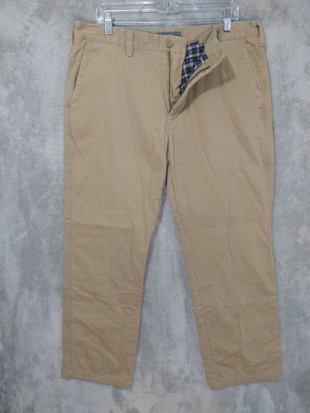 Eddie Bauer Pants Mens 36x32 Beige Chino Flannel Lined Straight Leg Classic Fit
